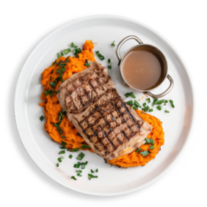 CHARGRILLED RUMP, GRAVY SWEET POTATO MASH