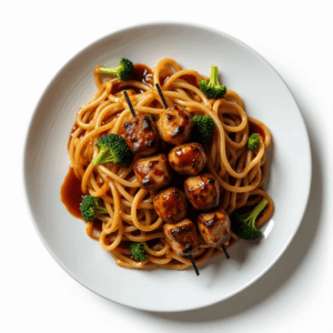 BEEF BROCOLLI NOODLE SKEWERED