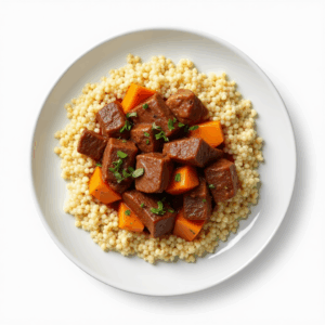 SLOW-COOKED BEEF POT WITH ROASTED BUTTERNUT & HERB-INFUSED COUSCOUS