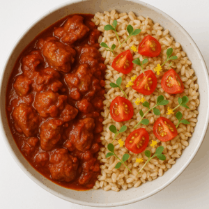 TOMATO CHICKEN LIVERS & BROWN RICE