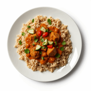 KORMA BEEF RUMP CURRY WITH BROWN RICE