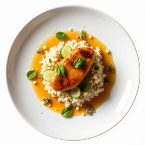 HONEY CHICKEN, COUS COUS & BABY MARROW