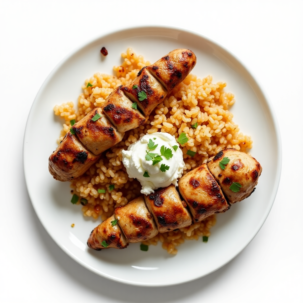Greek style grilled chicken kebab tzatziki cottage cheese & brown rice