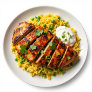 TANDOORI CHICKEN WITH YELLOW COCONUT RICE