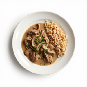 BEEF STRAGANOFF & BROWN RICE