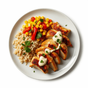 GRILLED BBQ HONEY BREAST, BROWN RICE & CORN