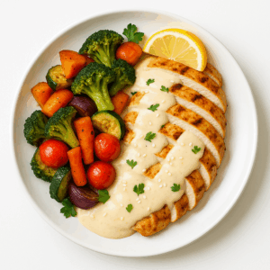 GRILLED LEMON BREAST AND GRILLED VEG
